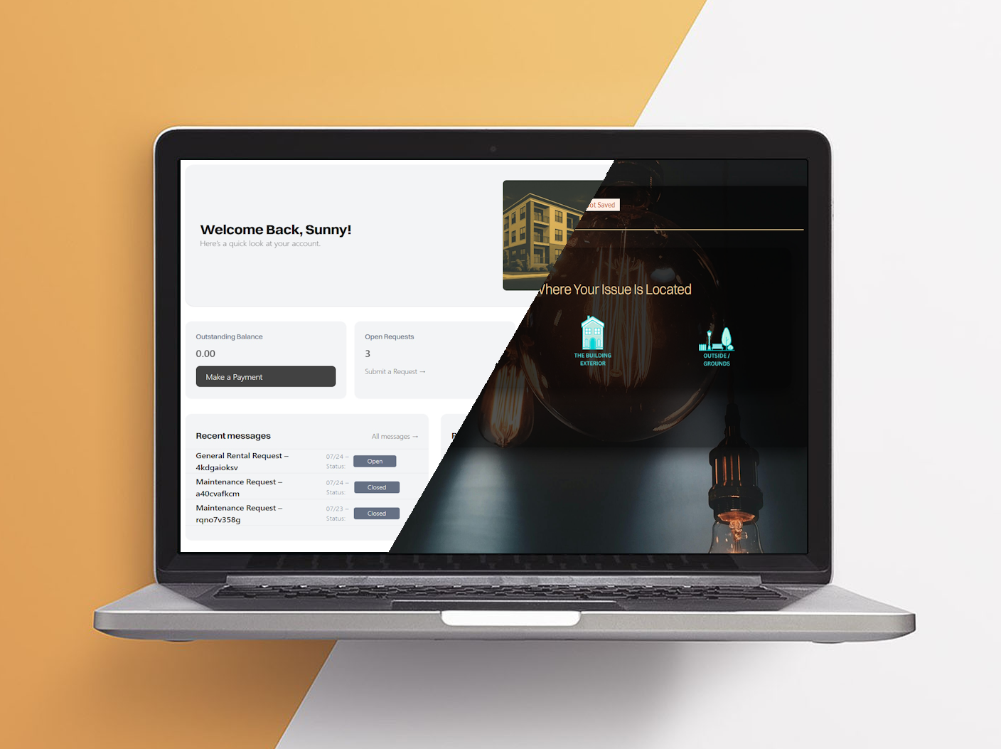 Resident portal dashboard and request tracking
